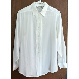 Yves St Clair White Long Sleeve Blouse, Button Front, Machine Washable, Size 10